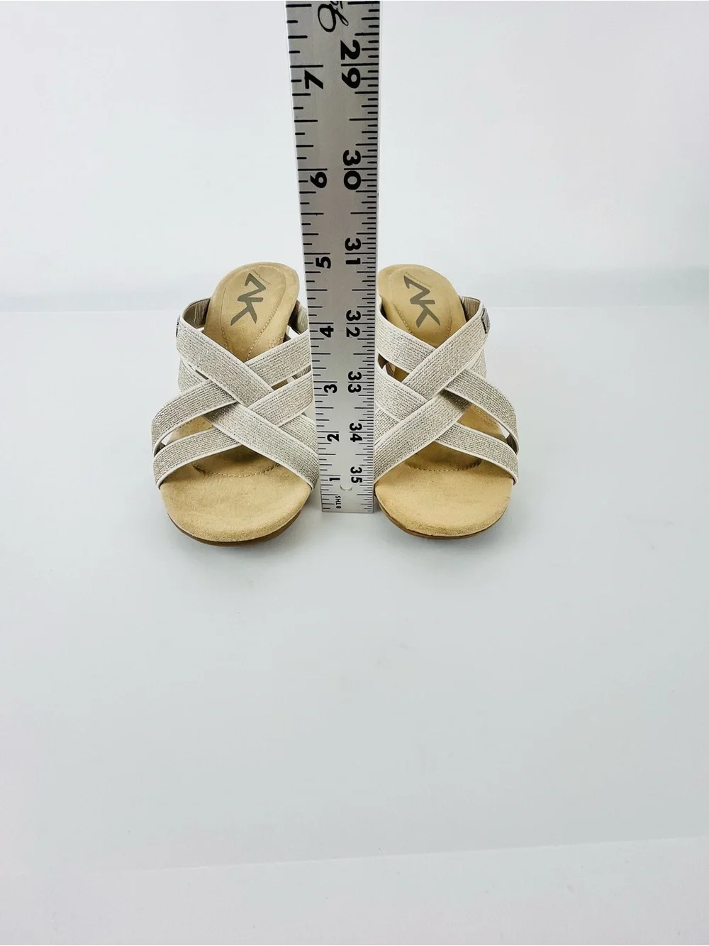 Anne Klein Sport Lakeisha Wedge Sandals Gold Shimmer Textile Bands Size 8